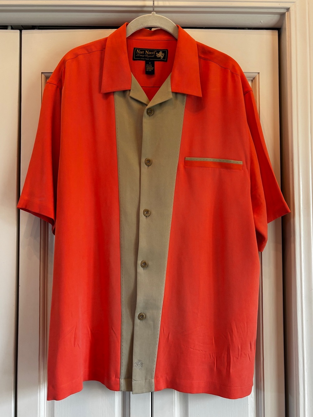 Nat Nast Luxury Listings Two-Tone Short-Sleeve , 100% silk  in Orange and Khaki